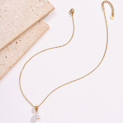 Casual Simple Style Geometric Stainless Steel Artificial Pearl Plating 14k Gold Plated Pendant Necklace