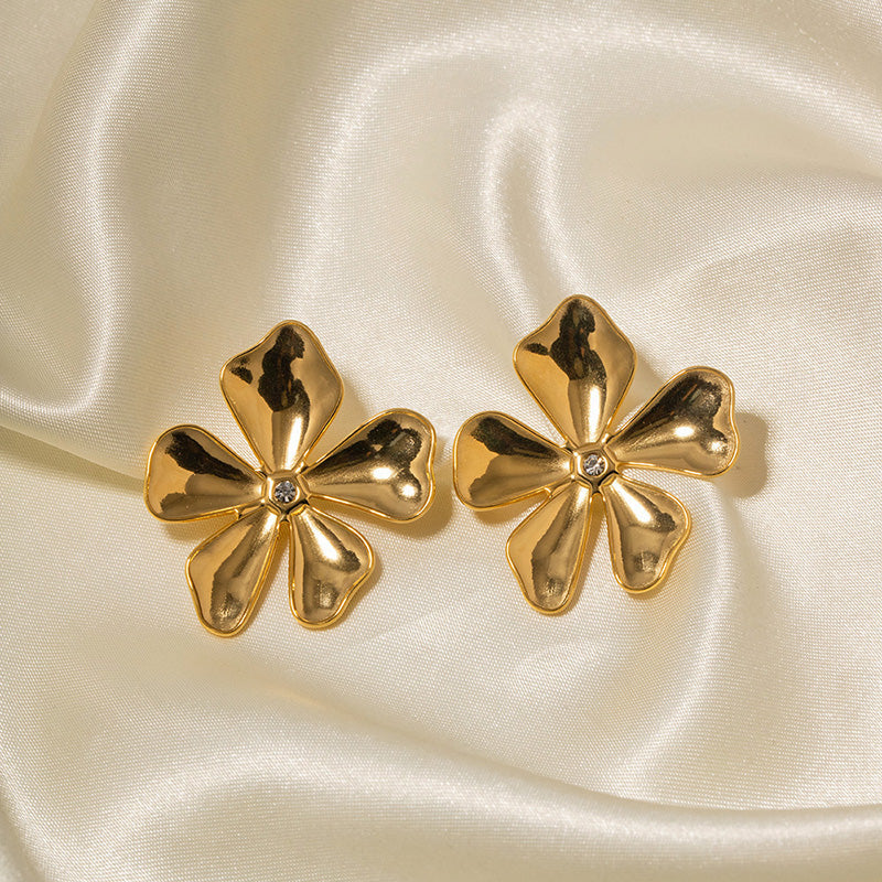 1 Pair Elegant Flower Plating Inlay Stainless Steel Artificial Diamond 18k Gold Plated Ear Studs