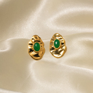 1 Pair Elegant Retro Irregular Oval Stainless Steel Plating Inlay Gem 18k Gold Plated Ear Studs