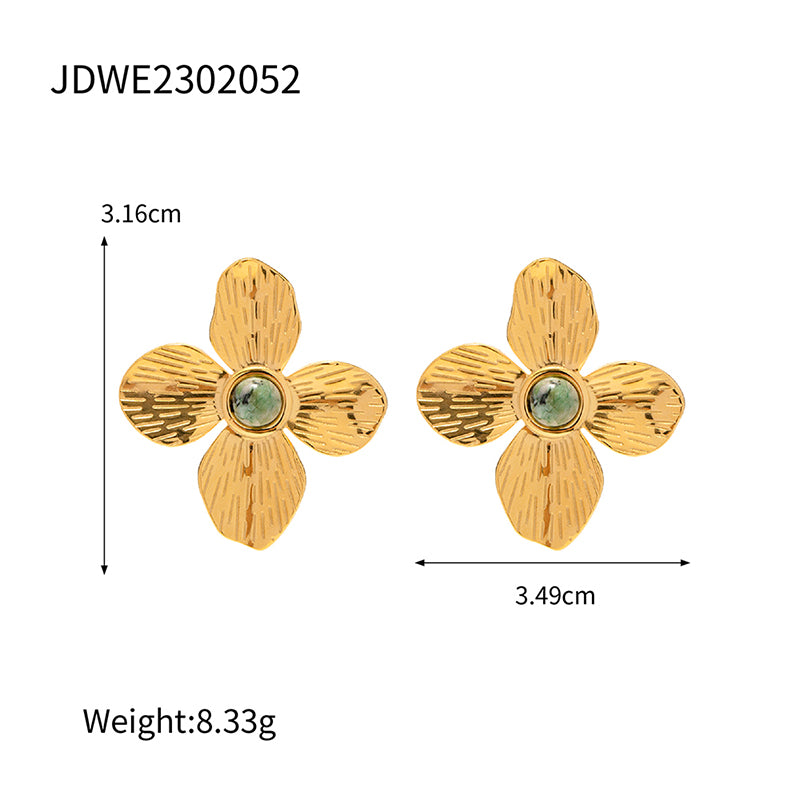 1 Pair Elegant Flower Plating Inlay Stainless Steel Turquoise 18k Gold Plated Ear Studs