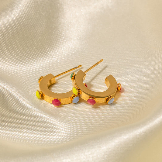 1 Pair Modern Style C Shape Plating Inlay Stainless Steel Pearl 18k Gold Plated Ear Studs