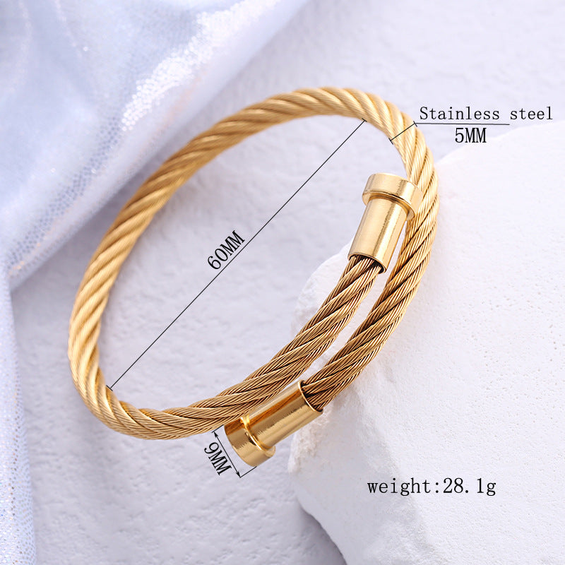 Casual Simple Style Solid Color Stainless Steel Plating Braid Bangle