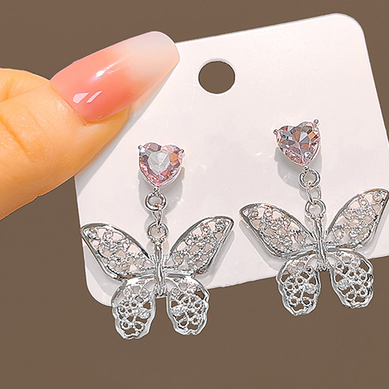 Wholesale Jewelry 1 Pair Sweet Heart Shape Bow Knot Alloy Zircon Drop Earrings