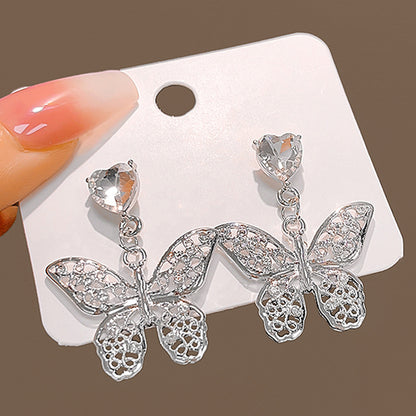 Wholesale Jewelry 1 Pair Sweet Heart Shape Bow Knot Alloy Zircon Drop Earrings