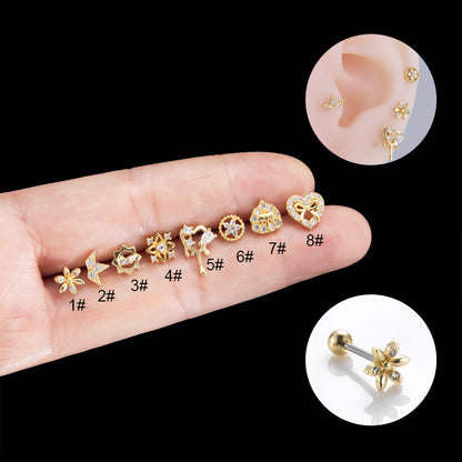 1 Piece Casual Flower Metal Plating Inlay Zircon Ear Studs