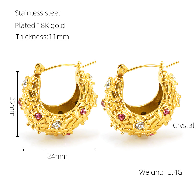 1 Pair Ins Style Shiny U Shape Stainless Steel Plating Inlay Rhinestones 18k Gold Plated Earrings