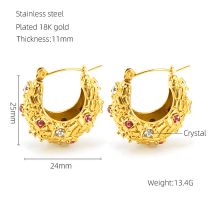 1 Pair Ins Style Shiny U Shape Stainless Steel Plating Inlay Rhinestones 18k Gold Plated Earrings