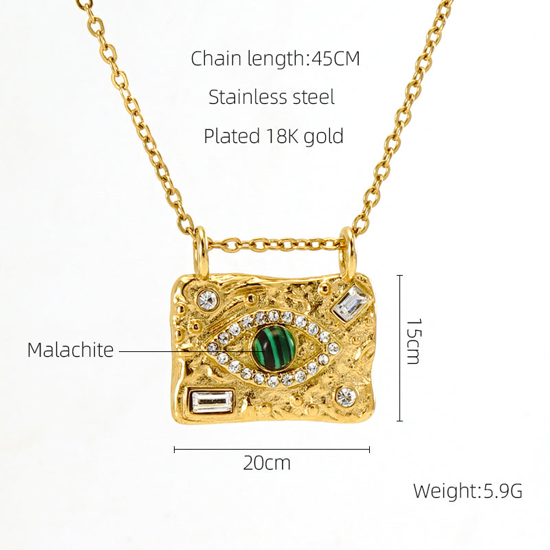 Ins Style Casual Devil's Eye Stainless Steel Plating Inlay Malachite Rhinestones 18k Gold Plated Pendant Necklace