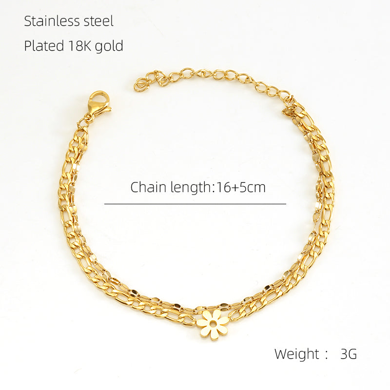 Casual Sweet Flower Stainless Steel Layered Plating 18k Gold Plated Bracelets