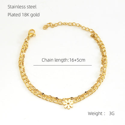 Casual Sweet Flower Stainless Steel Layered Plating 18k Gold Plated Bracelets