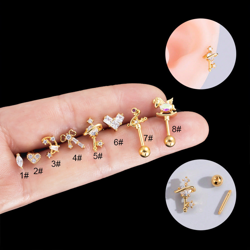 1 Piece Lady Heart Shape Stainless Steel Plating Inlay Zircon Ear Studs