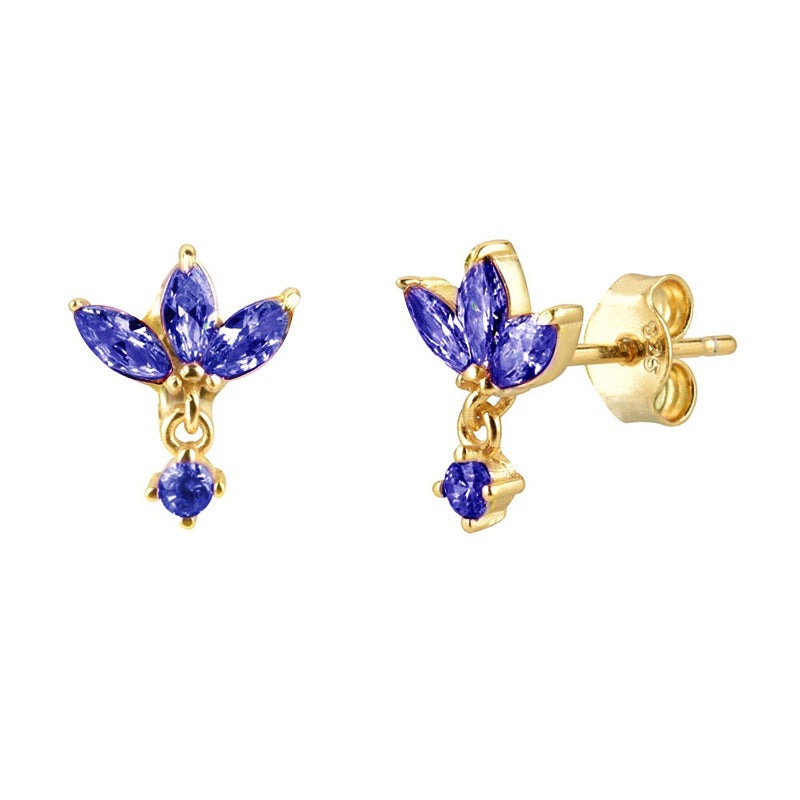 1 Pair Ins Style Simple Style Leaf Star Flower Copper Plating Inlay Zircon Drop Earrings Ear Studs