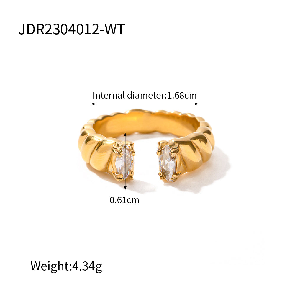 Ins Style Simple Style C Shape Stainless Steel Plating Inlay Rhinestones 18k Gold Plated Open Ring