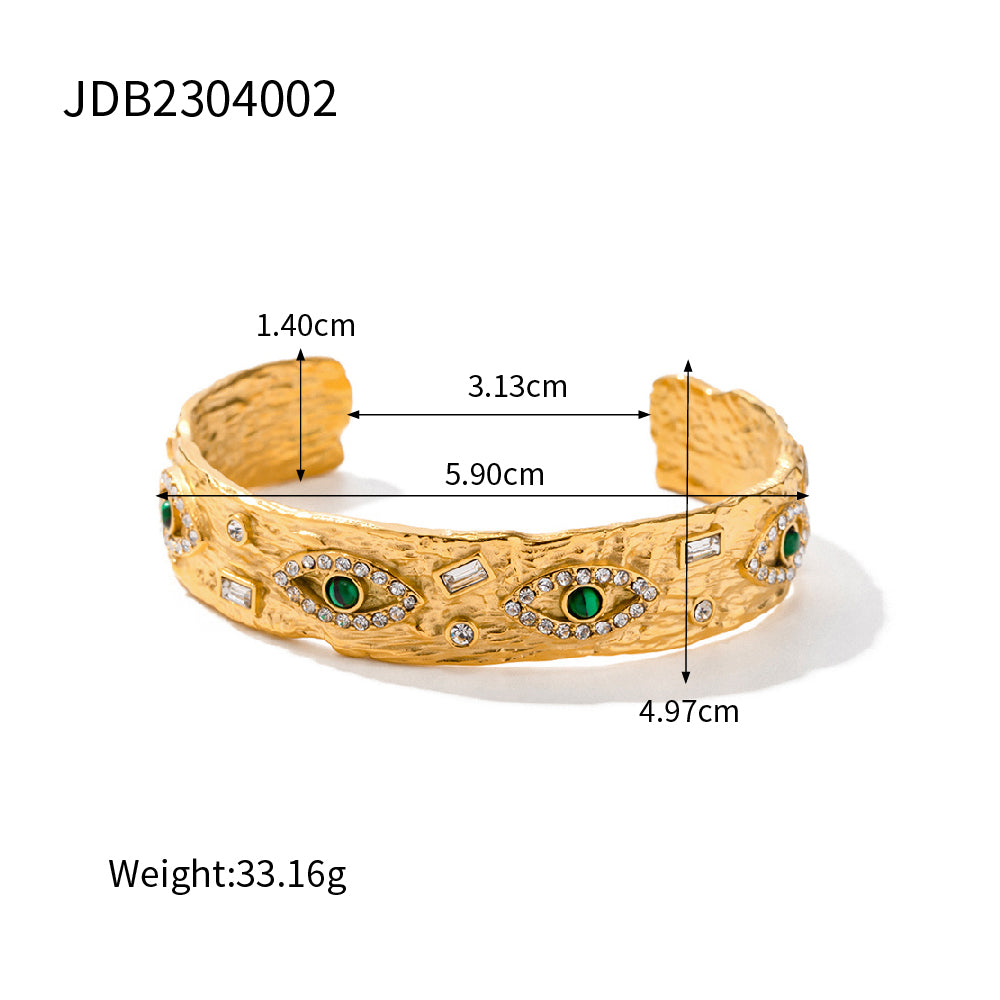 Ins Style Ethnic Style Devil's Eye Stainless Steel Plating Inlay Zircon 18k Gold Plated Cuff Bracelets