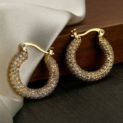1 Pair Vintage Style Round Copper Plating Inlay Zircon 18k Gold Plated Hoop Earrings
