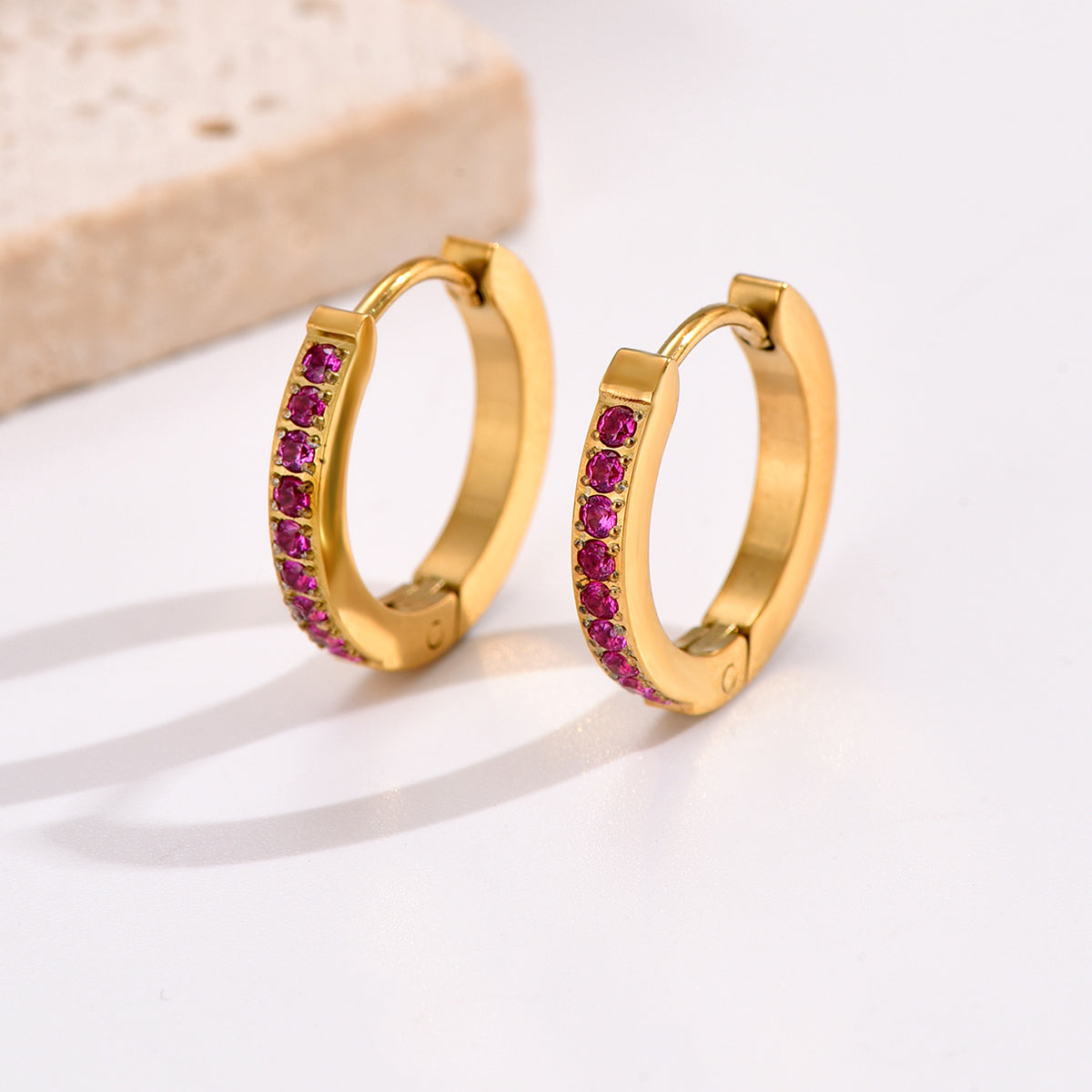 1 Pair Elegant Round Stainless Steel Plating Inlay Zircon 18k Gold Plated Hoop Earrings