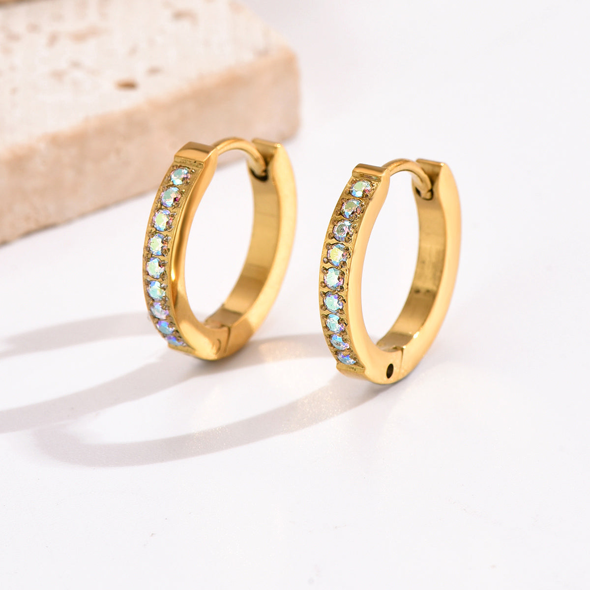 1 Pair Elegant Round Stainless Steel Plating Inlay Zircon 18k Gold Plated Hoop Earrings