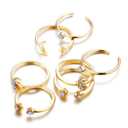 Fashion Triangle Love Heart Full Diamond Butterfly Ring 5-piece Set Creative Retro Female Ring