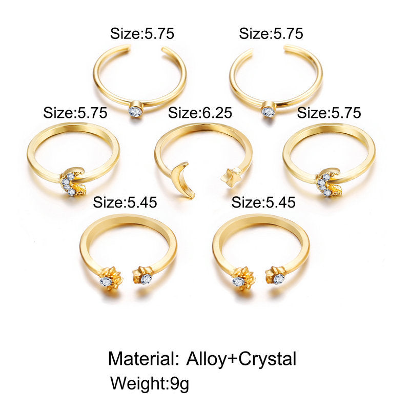 Fashion Triangle Love Heart Full Diamond Butterfly Ring 5-piece Set Creative Retro Female Ring