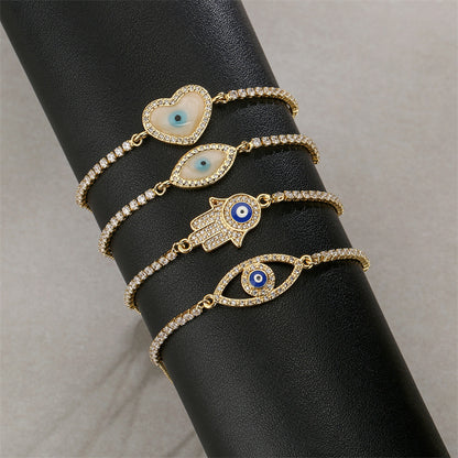 Copper Simple Style Classic Style Devil's Eye Infinity Hand Of Fatima Plating Inlay Zircon Bracelets