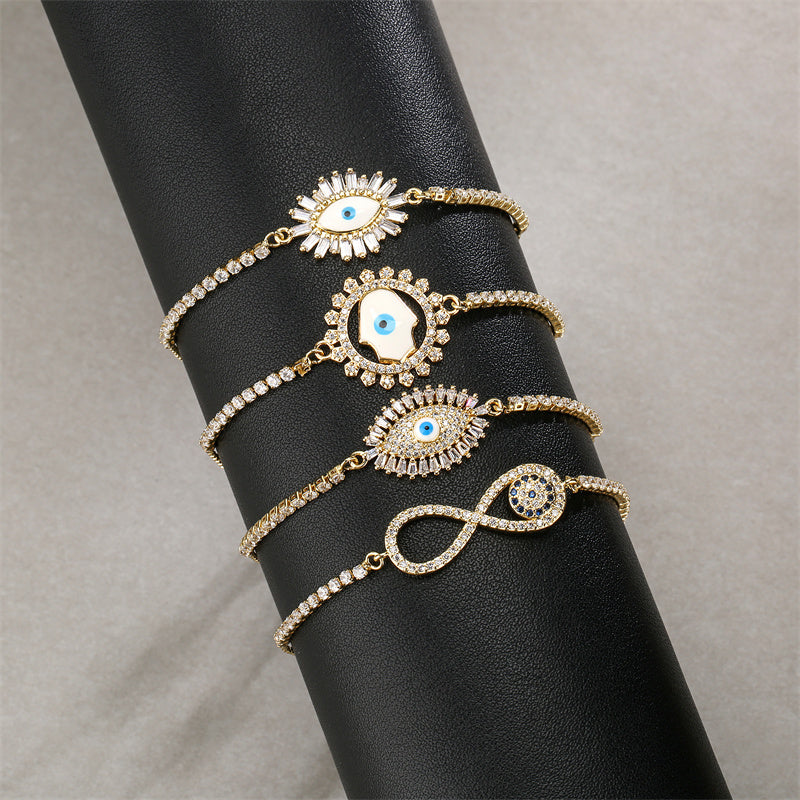 Copper Simple Style Classic Style Devil's Eye Infinity Hand Of Fatima Plating Inlay Zircon Bracelets