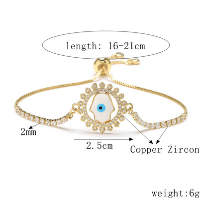 Copper Simple Style Classic Style Devil's Eye Infinity Hand Of Fatima Plating Inlay Zircon Bracelets