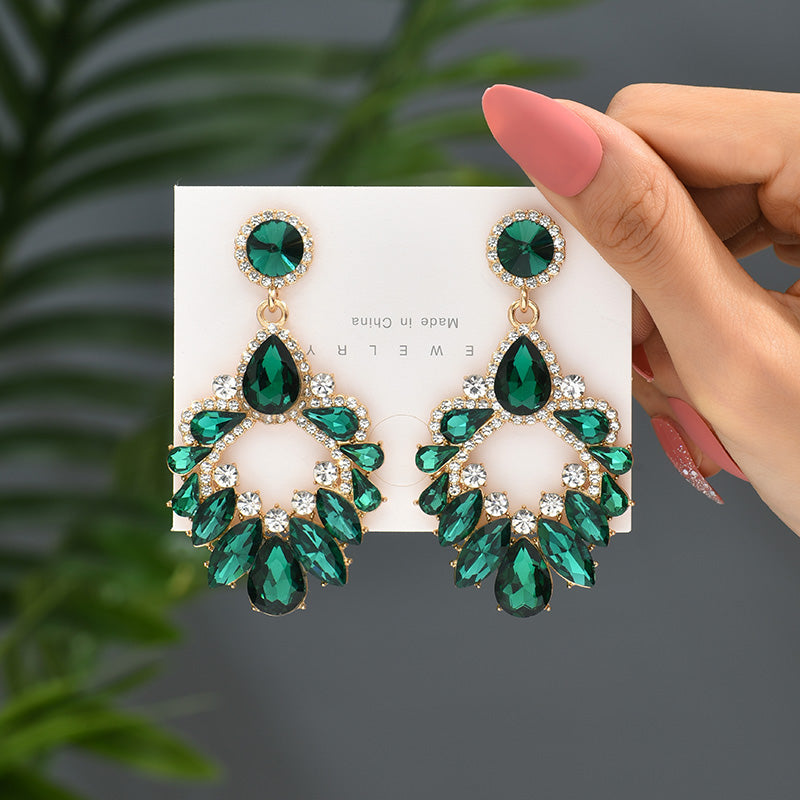 1 Pair Luxurious Geometric Inlay Alloy Rhinestones Glass Gold Plated Chandelier Earrings Drop Earrings