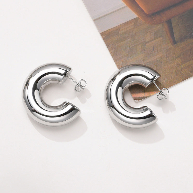 1 Pair Simple Style C Shape Plating Stainless Steel Titanium Steel Ear Studs