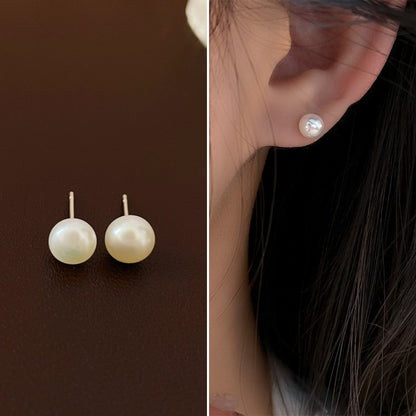 1 Pair Lady Solid Color Freshwater Pearl Sterling Silver Ear Studs