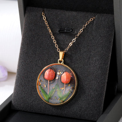 Sweet Simple Style Flower Resin Epoxy Women's Pendant Necklace