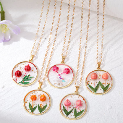 Sweet Simple Style Flower Resin Epoxy Women's Pendant Necklace