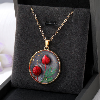 Sweet Simple Style Flower Resin Epoxy Women's Pendant Necklace