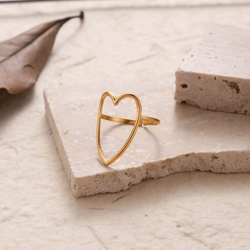 Casual Simple Style Leaf Sun Heart Shape Stainless Steel Plating Hollow Out 18k Gold Plated Open Ring