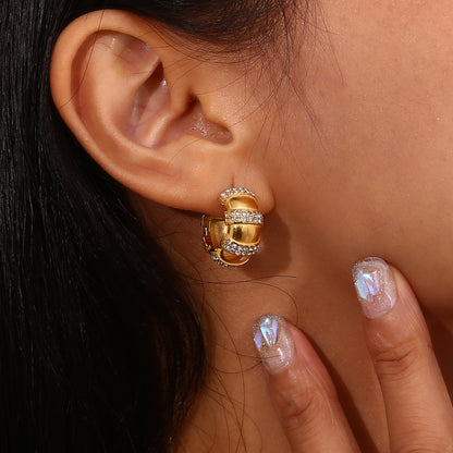 1 Pair Vintage Style C Shape Plating Inlay Stainless Steel Rhinestones Pearl 18k Gold Plated Ear Studs