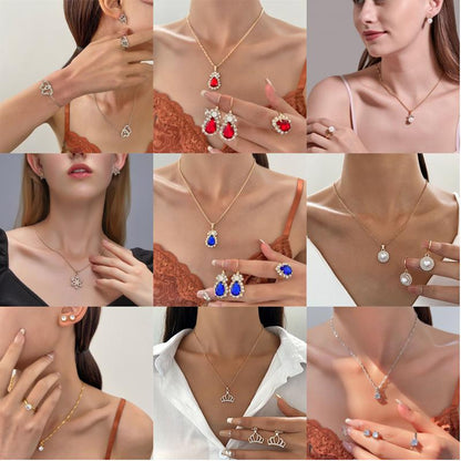 Streetwear Shiny Water Droplets Heart Shape Snowflake 18k Gold Plated Gold Plated Silver Plated Rhinestones Pearl Zircon Metal Copper Wholesale Jewelry Set