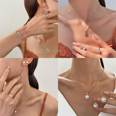 Streetwear Shiny Water Droplets Heart Shape Snowflake 18k Gold Plated Gold Plated Silver Plated Rhinestones Pearl Zircon Metal Copper Wholesale Jewelry Set