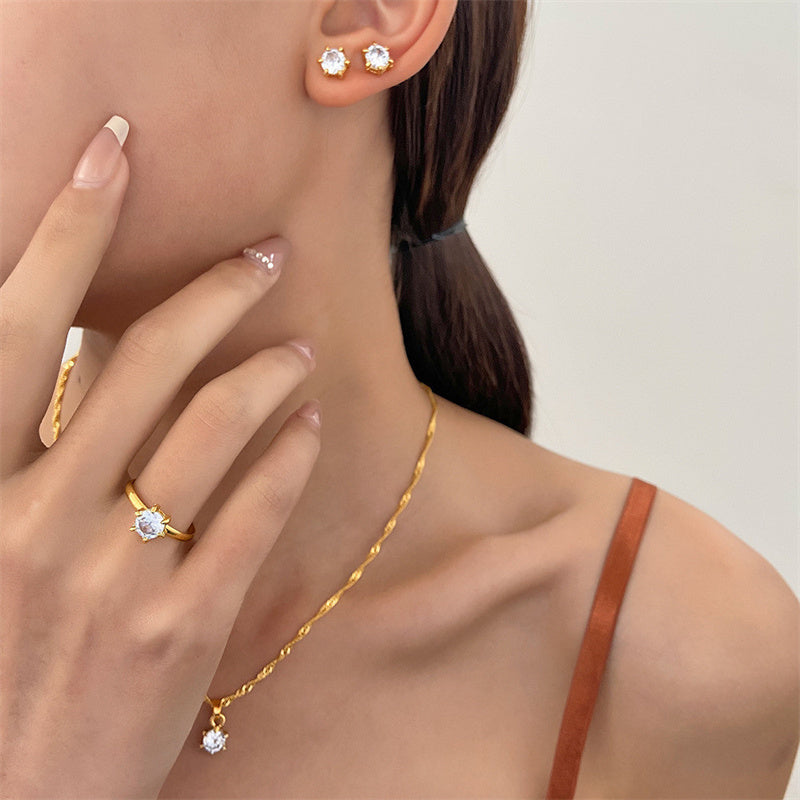 Streetwear Shiny Water Droplets Heart Shape Snowflake 18k Gold Plated Gold Plated Silver Plated Rhinestones Pearl Zircon Metal Copper Wholesale Jewelry Set