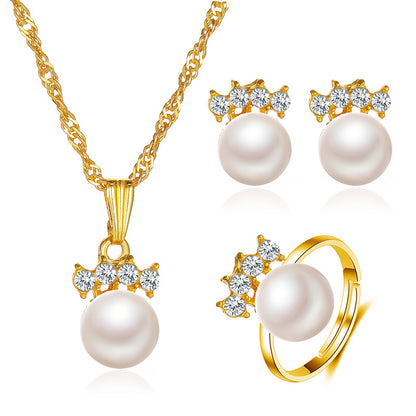 Streetwear Shiny Water Droplets Heart Shape Snowflake 18k Gold Plated Gold Plated Silver Plated Rhinestones Pearl Zircon Metal Copper Wholesale Jewelry Set