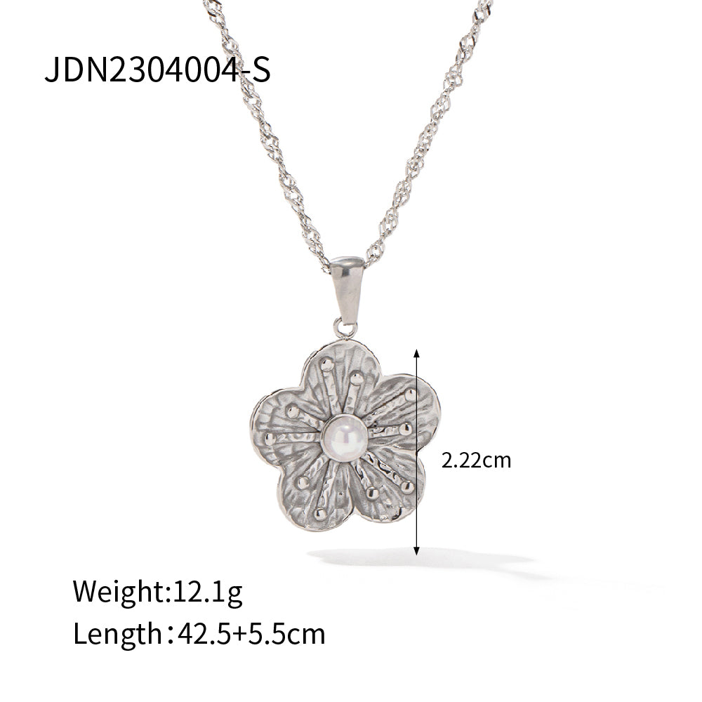 Wholesale Ins Style Sweet Flower Stainless Steel Plating Inlay 18k Gold Plated Pearl Rings Earrings Necklace