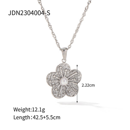 Wholesale Ins Style Sweet Flower Stainless Steel Plating Inlay 18k Gold Plated Pearl Rings Earrings Necklace