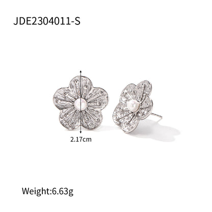 Wholesale Ins Style Sweet Flower Stainless Steel Plating Inlay 18k Gold Plated Pearl Rings Earrings Necklace