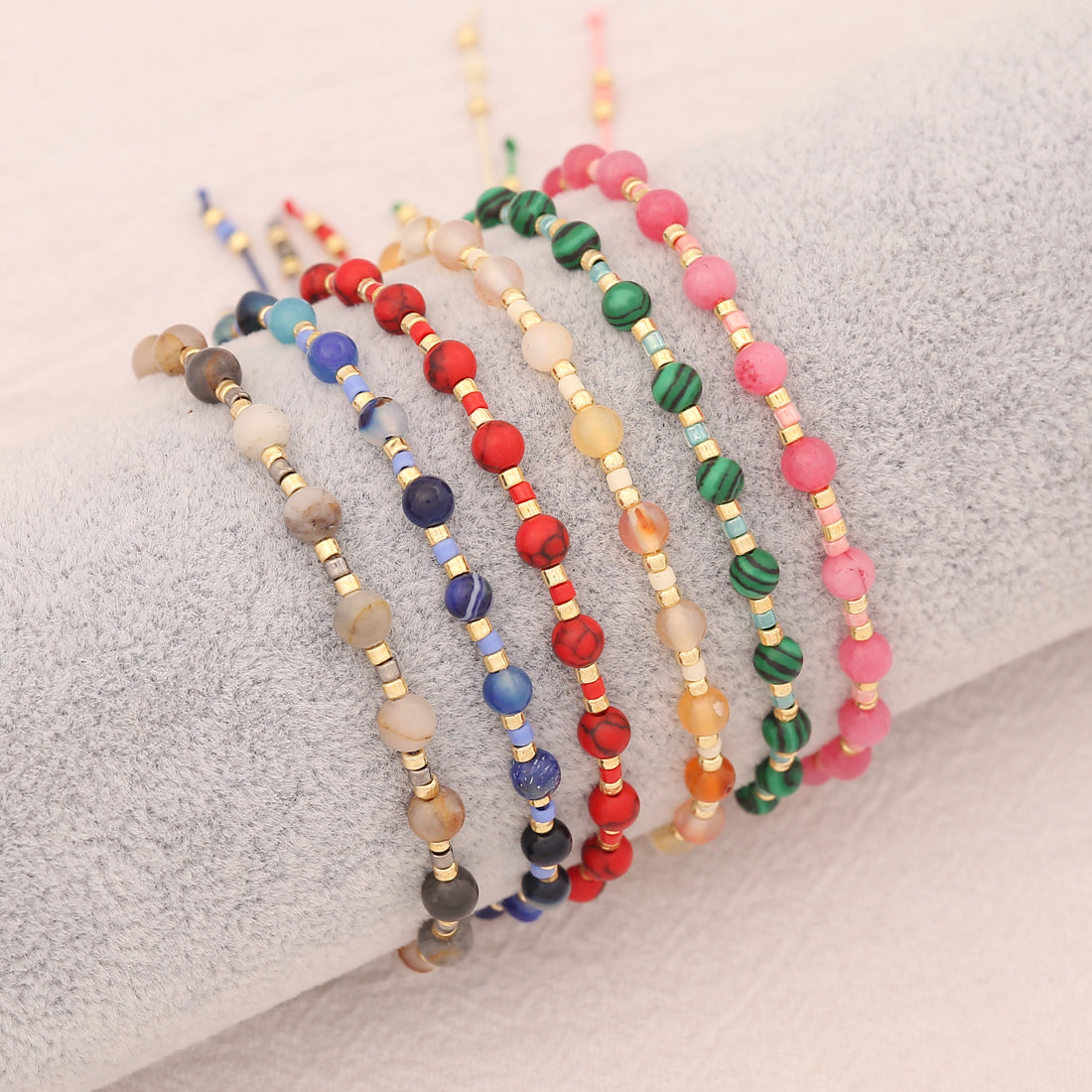 Vacation Bohemian Round Natural Stone Seed Bead Bracelets In Bulk
