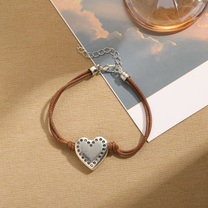 Casual Vintage Style Heart Shape Flower Ccb Alloy Wax Rope Women's Bracelets