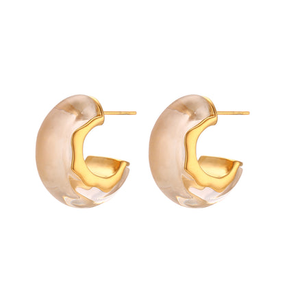 1 Pair Simple Style C Shape Plating Stainless Steel Arylic 18k Gold Plated Ear Studs
