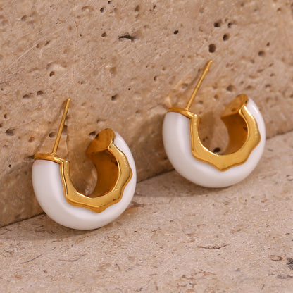 1 Pair Simple Style C Shape Plating Stainless Steel Arylic 18k Gold Plated Ear Studs