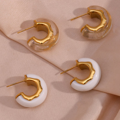 1 Pair Simple Style C Shape Plating Stainless Steel Arylic 18k Gold Plated Ear Studs