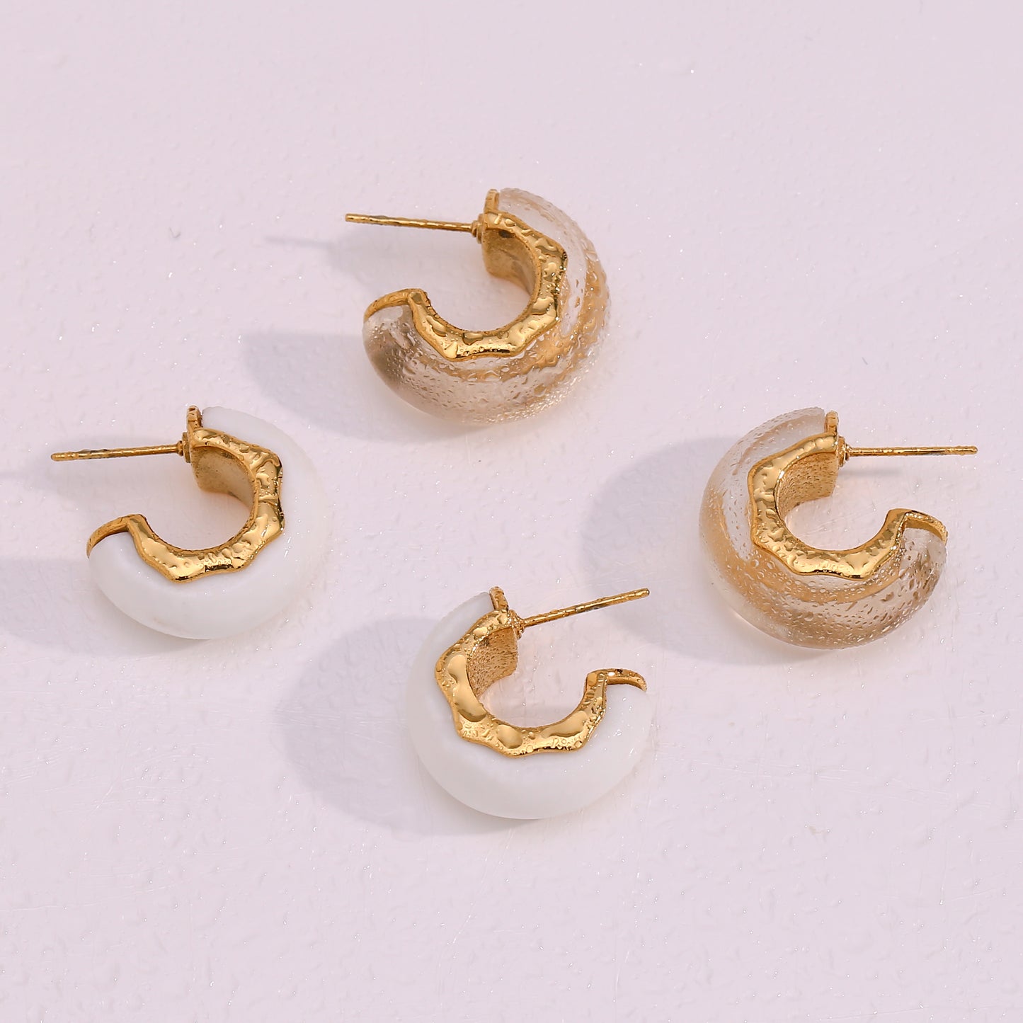 1 Pair Simple Style C Shape Plating Stainless Steel Arylic 18k Gold Plated Ear Studs