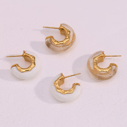 1 Pair Simple Style C Shape Plating Stainless Steel Arylic 18k Gold Plated Ear Studs