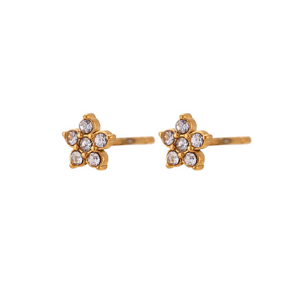 1 Pair Elegant Simple Style Flower Plating Inlay 304 Stainless Steel Rhinestones Pearl 18K Gold Plated Ear Studs