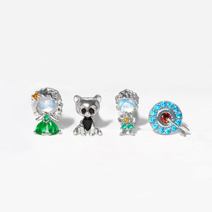 1 Set Cute Cartoon Character Asymmetrical Plating Inlay Brass Zircon 18k Gold Plated Ear Studs